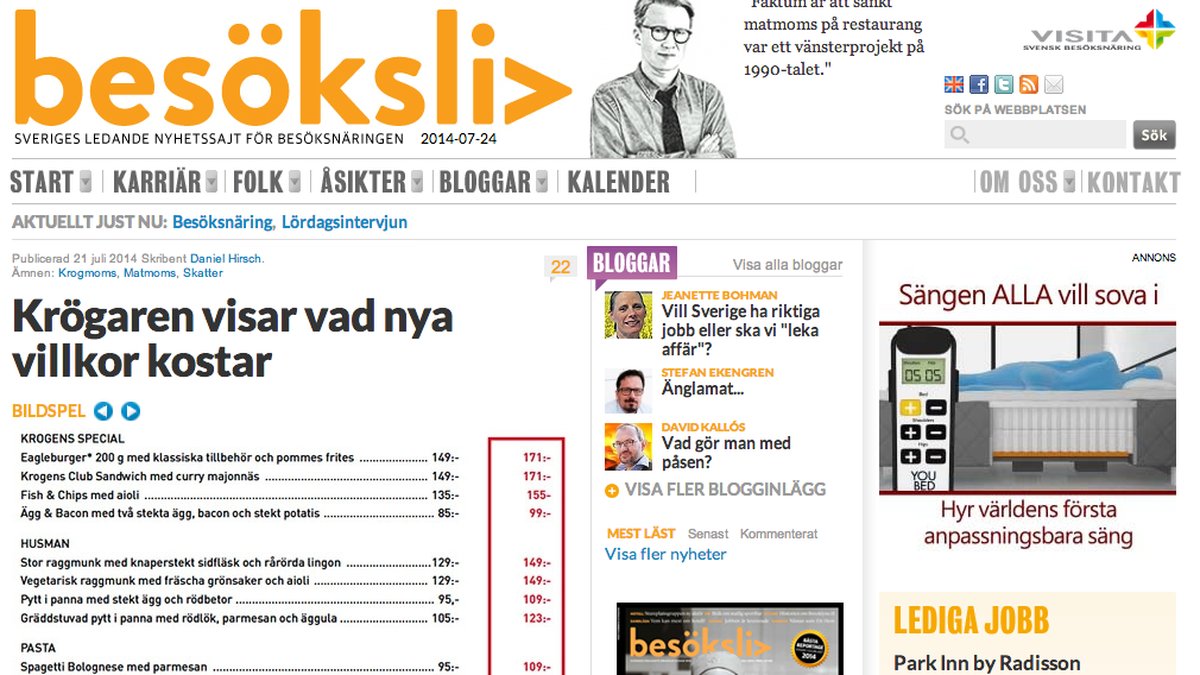 Nyheter24:s Pär Ullrich är kritisk mot Visitas magasin Besöksliv.